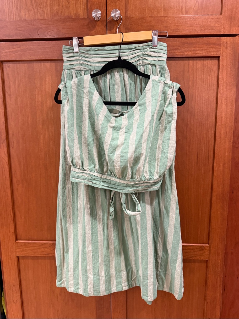 Free People Green Stripe Set:  Matching Top and Midi Skirt